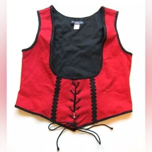 The Pyramid Collection Red Black Cotton Lace Up Bodice Underbust Corset Top 1X